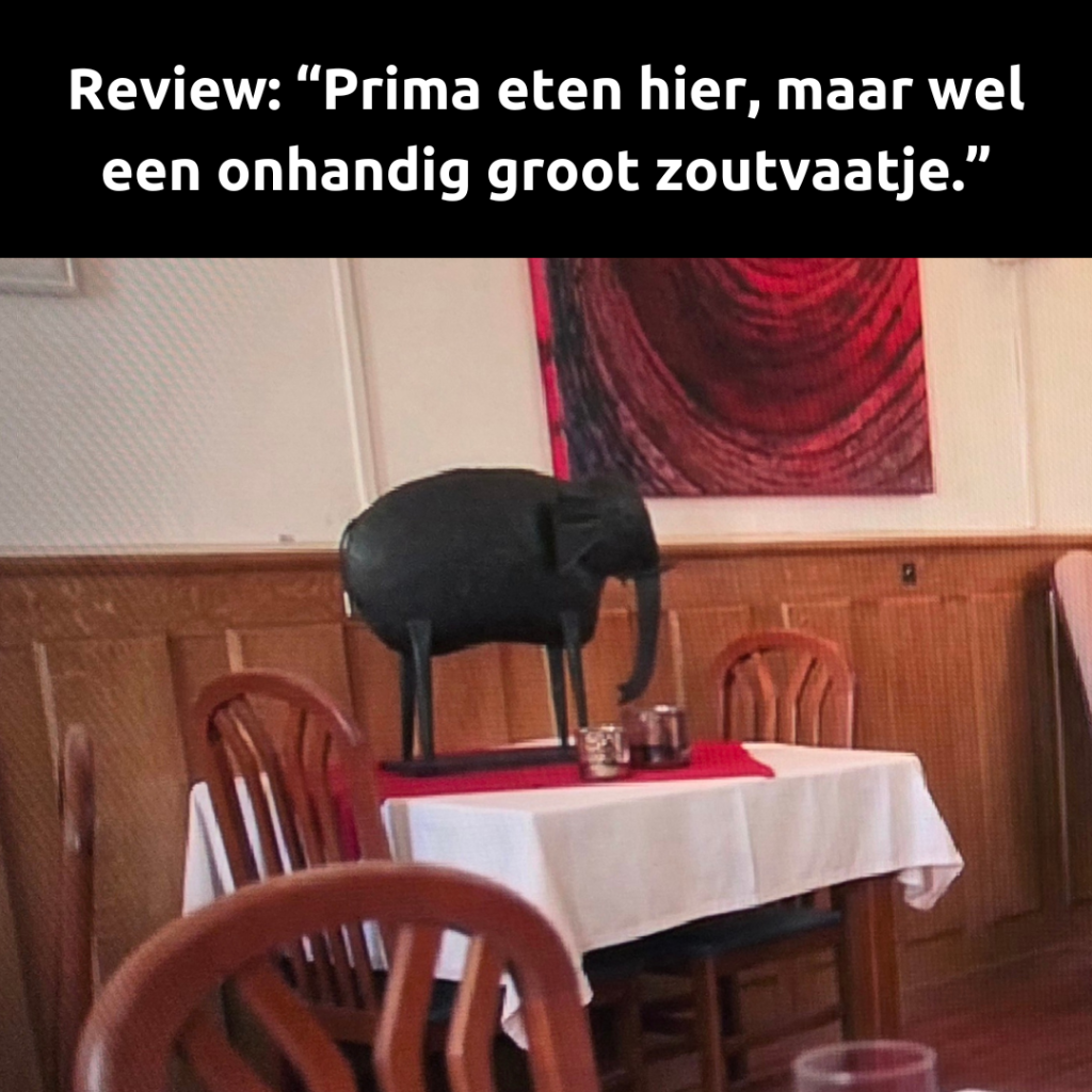 Grote olifant op tafel in restaurant